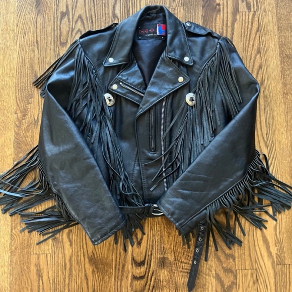 Vintage Schott Leather Fringe Biker Jacket - Picture 1 of 3